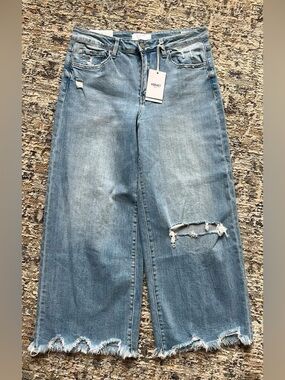 VERVET by Flying Monkey Light Blue Distressed Wide Leg Jeans